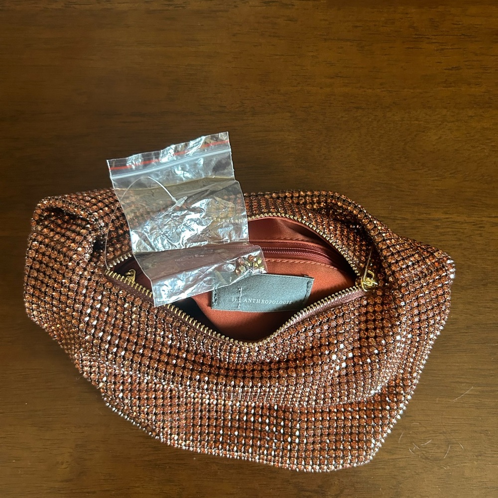 NWOT Bronze Anthropologie Rhinestone Mini Bag - Picture 2 of 5